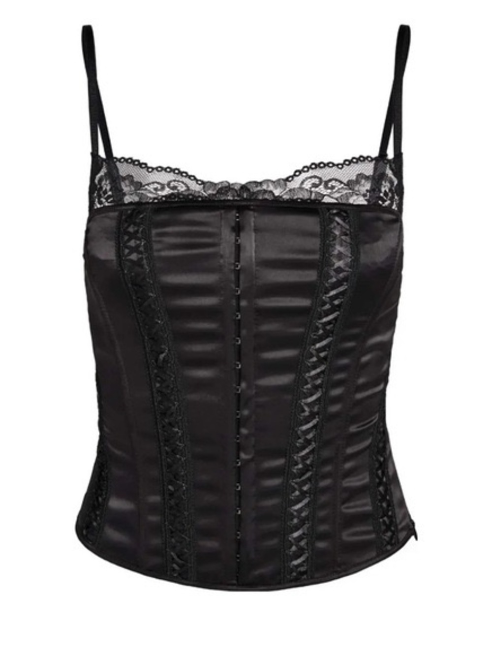 I.AM.GIA black satin and lace Lalita corset top.